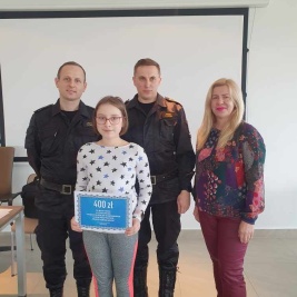 Sukces Katarzyny Rurarz z klasy IV c w miejskich eliminacjach Ogólnopolskiego Turnieju Wiedzy Pożarniczej „Młodzież Zapobiega Pożarom” 