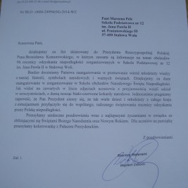 List z Kancelarii Prezydenta Rzeczpospolitej Polskiej